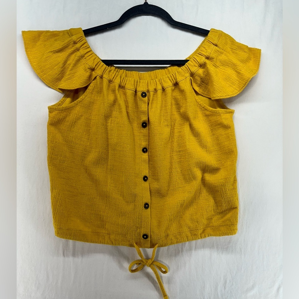 Madewell Texture & Thread Off-The-Shoulder Top Mustard Yellow Women's Size Large